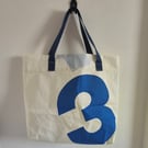 Upcycled Trysail Tote Bag – Large Beach Bag with Blue Number 3