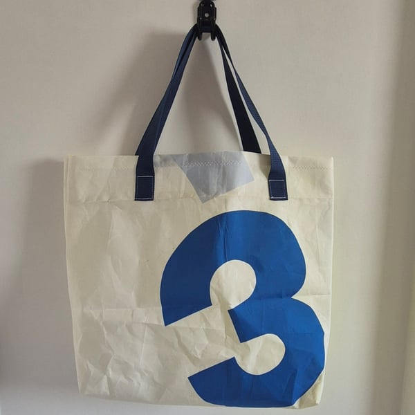 Upcycled Trysail Tote Bag – Large Beach Bag with Blue Number 3