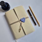 Cream Leather Journal with ceramic heart and lined pages, Summer Seconds