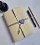 Cream Leather Journal with ceramic heart and lined pages, Summer Seconds