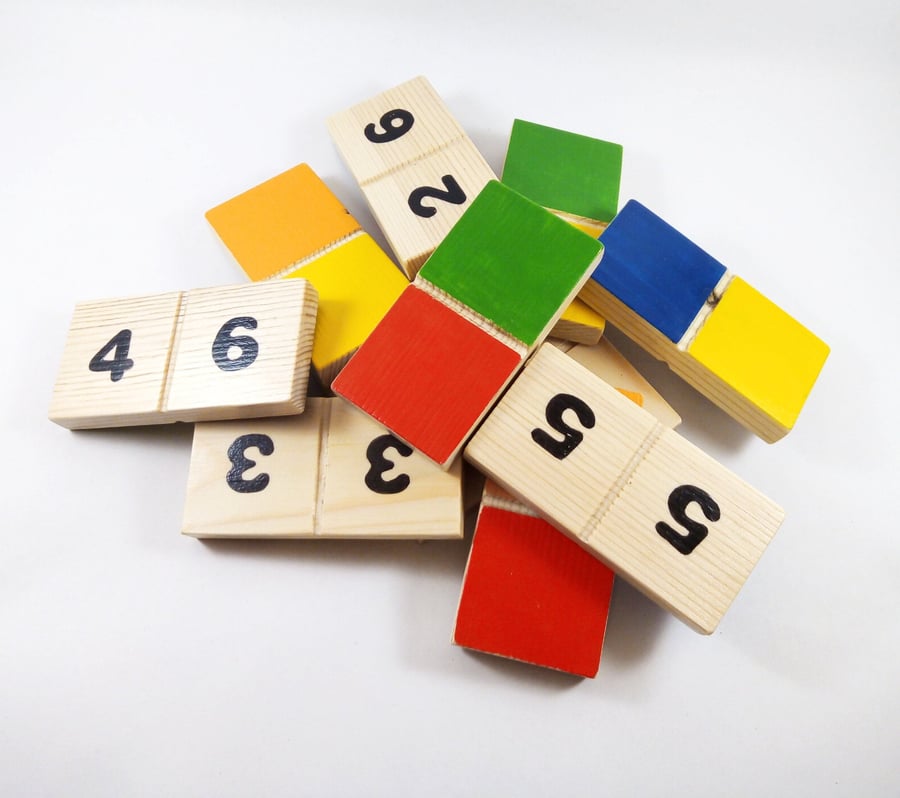 Wooden Domino set (21 blocks) colours and numbers