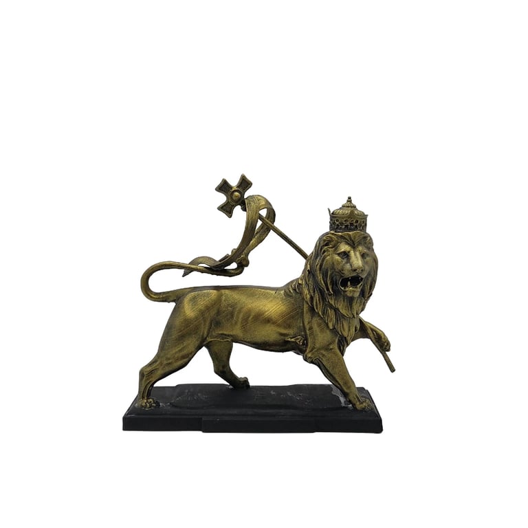 Lion of Judah Figurine, 3d printed African Gold Statue, Rastafarian Symbol 