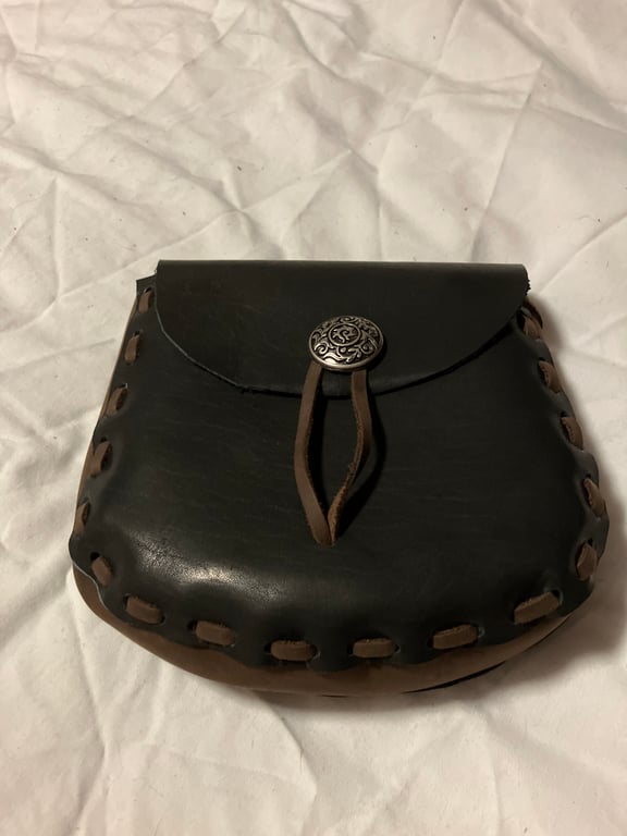 Pouch: Black and Brown coloured Leather Medieval Style - FREE SHIPPING