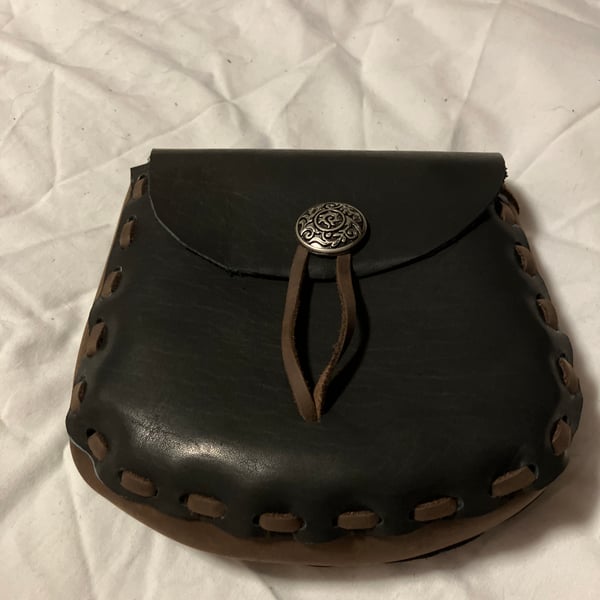 Pouch: Black and Brown coloured Leather Medieval Style - FREE SHIPPING