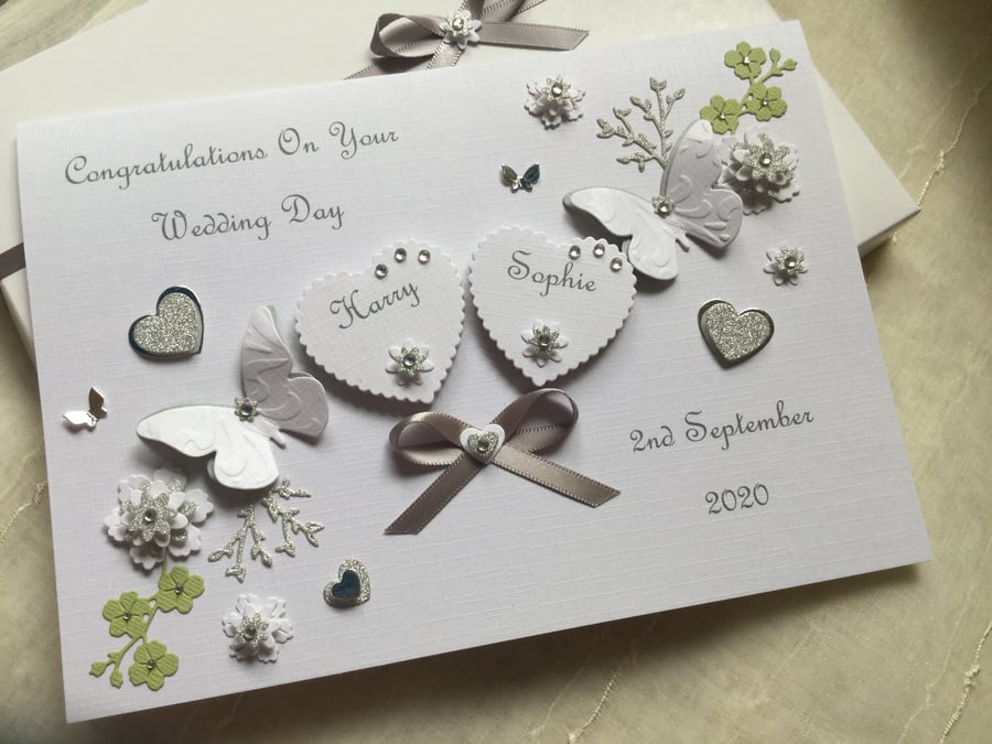 Personalised Handmade Wedding Day Card Gift Boxed Son Daughter Engagement 