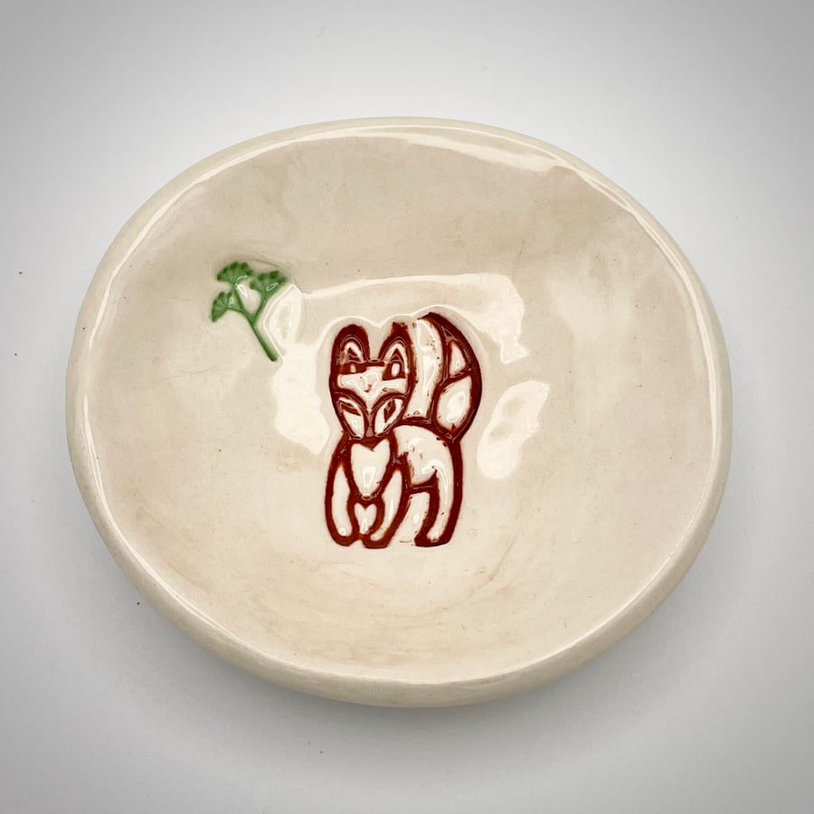 NEW!  Fox & cow parsley ceramic trinket bowl