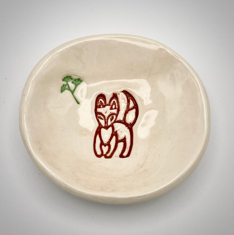 NEW!  Fox & cow parsley ceramic trinket bowl
