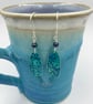 Teal aluminium cow parsley drop earrings with blue bead - Image 3
