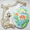 Painted enamel pendant (large) - waterlilies