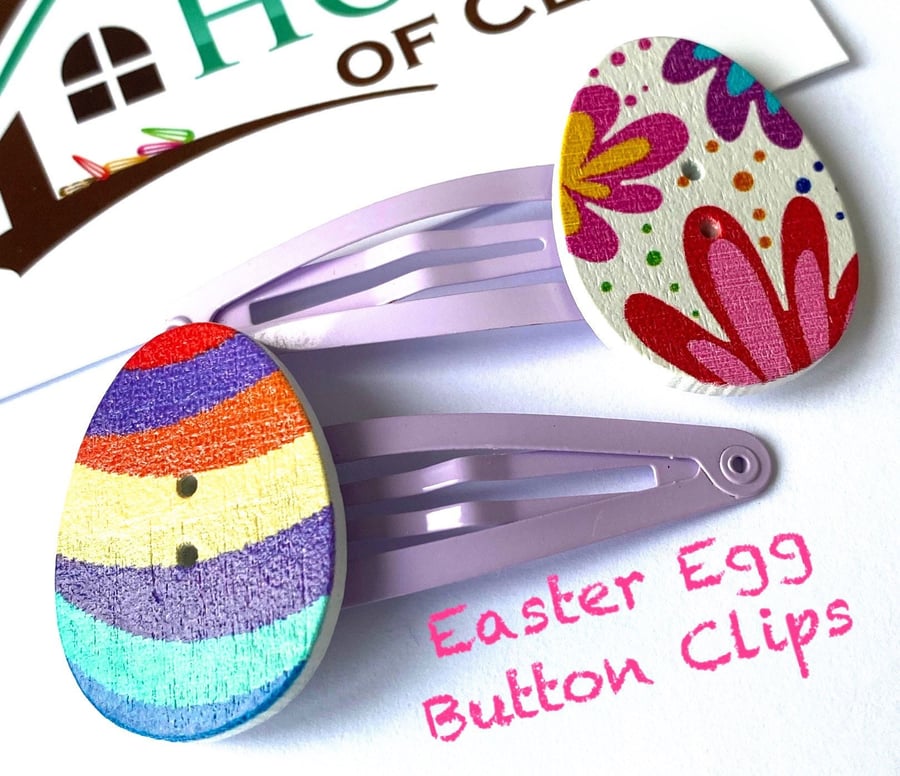Easter Egg Button Clips - Wooden Hair Clips - Easter Hair Clips - Easter Barrett