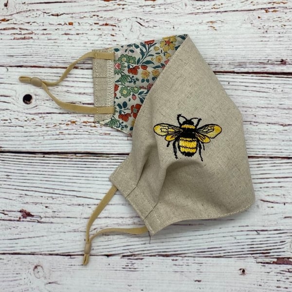 Bee Face Mask - Natural Linen Face Cover -  Bee and Liberty Floral Mask