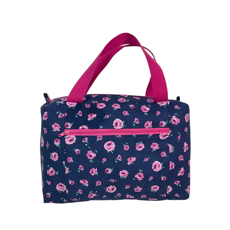 Large wash bag in Liberty cotton, floral toiletries bag with handles and pocket.