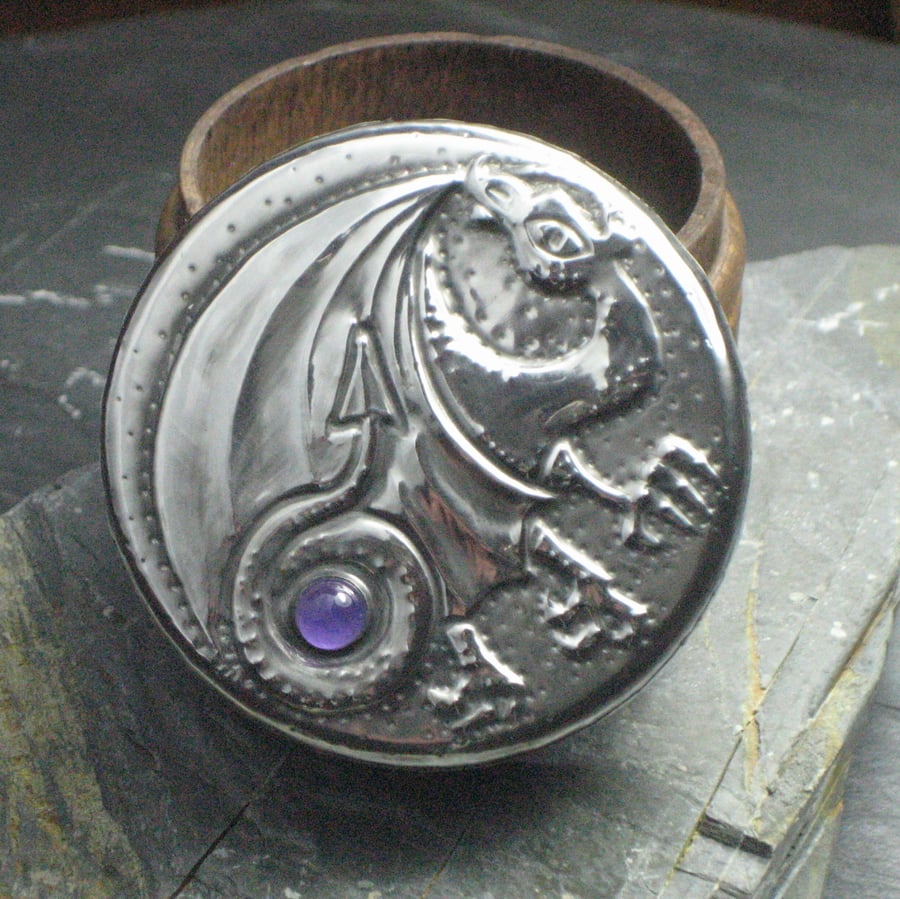 Handmade Amethyst Silver Pewter Box, Dragon Design
