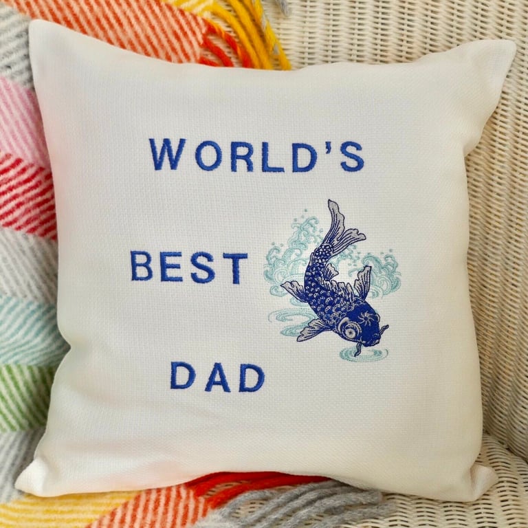 Cushion: Embroidered World’s Best Dad with zipper and pad 33cm (13”)