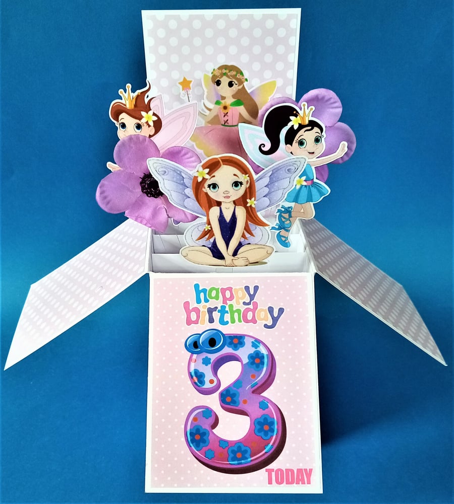 Girls 3rd Birthday Card With Fairies