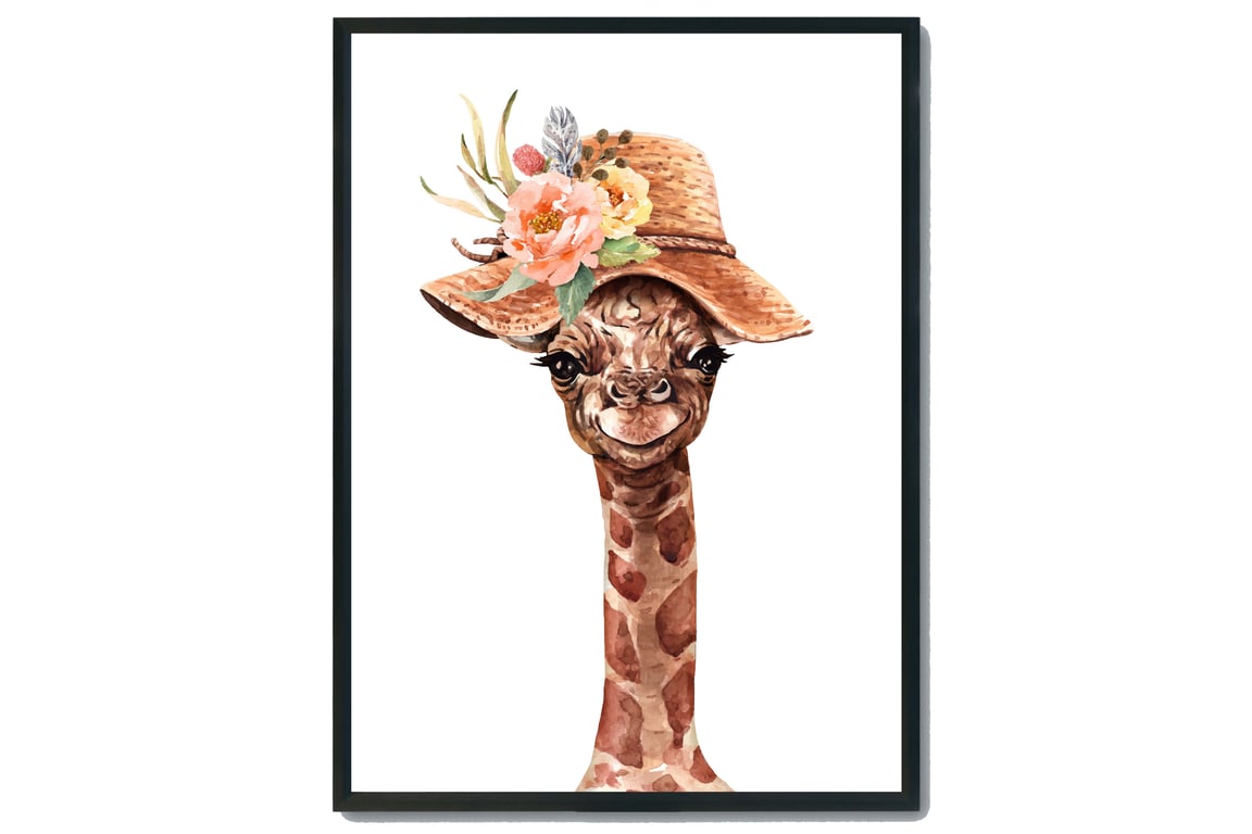 Funky giraffe in a hat wall print, giraffe wall decor, giraffe funny art print