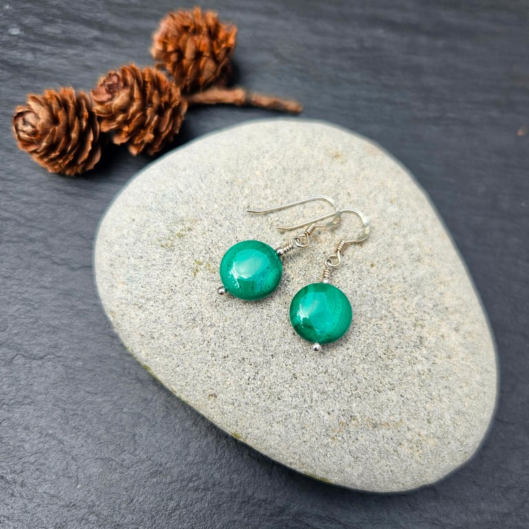 Malachite and Sterling Silver Earrings
