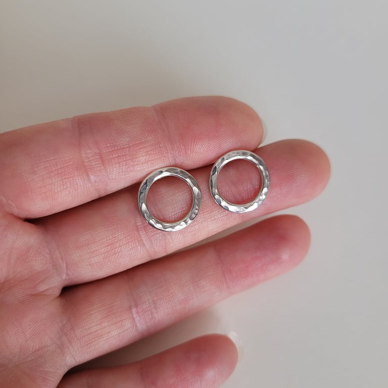 Hammered Silver Circle Stud Earrings