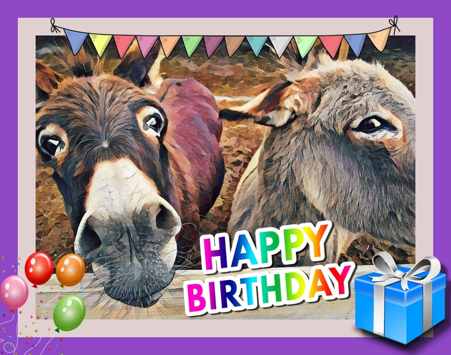 Happy Birthday Donkey's Card A5