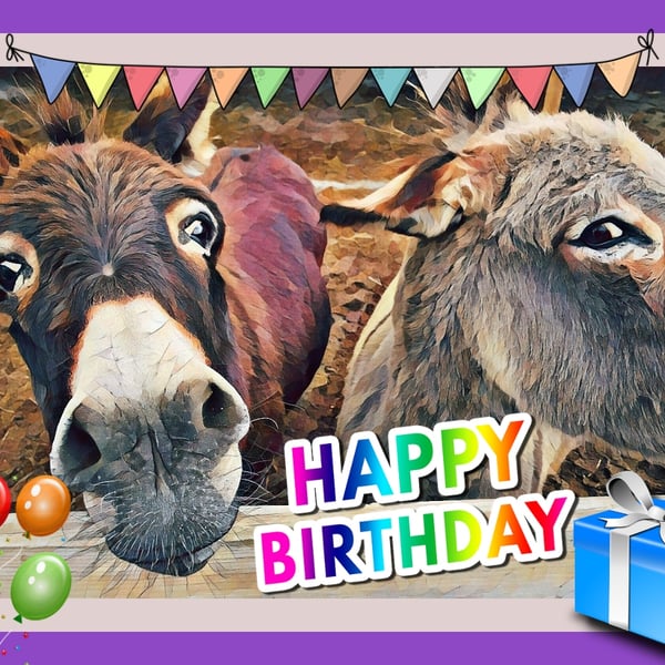 Happy Birthday Donkey's Card A5