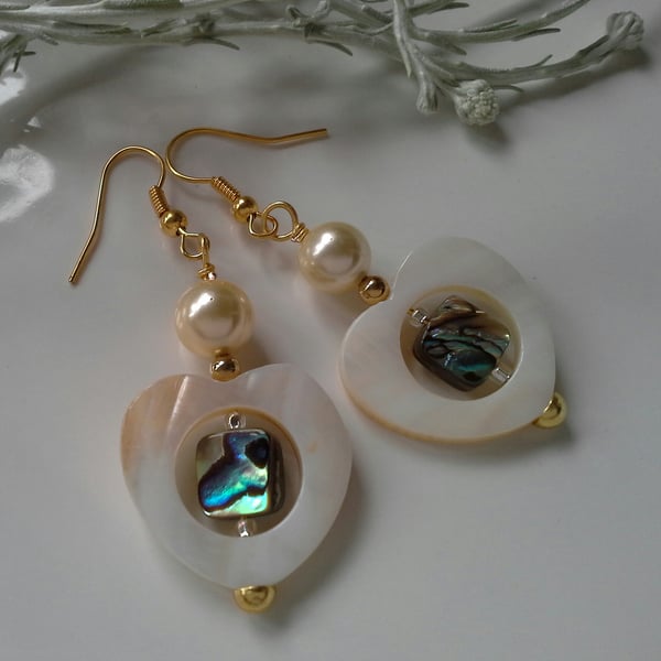 Mother of Pearl,  Abalone Shell & Shell Pearl Earrings Gold Plated