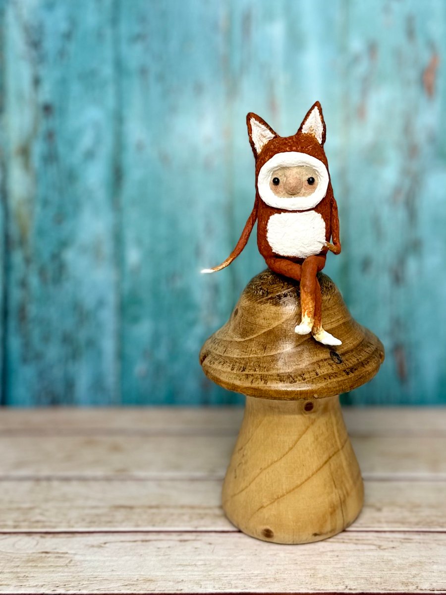 Spun Cotton Sitting Fox Sculpture