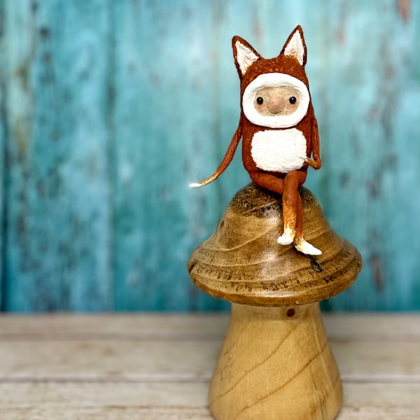 Spun Cotton Sitting Fox Sculpture