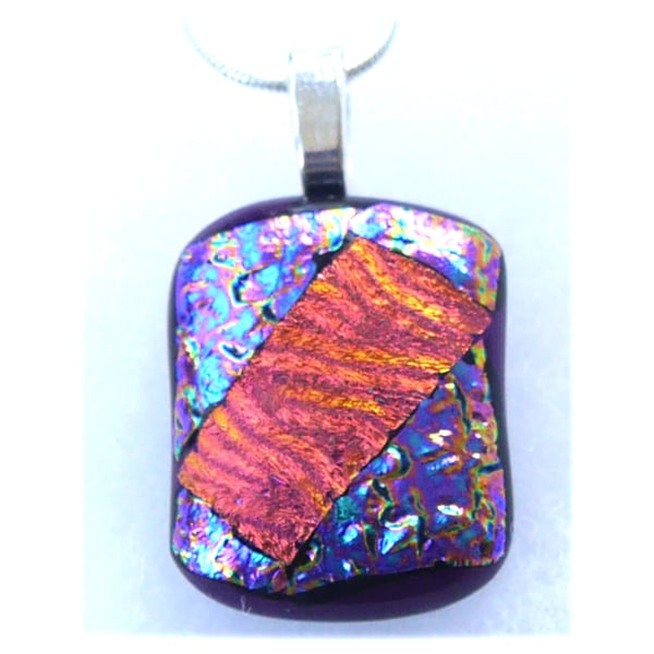 Dichroic Glass Pendant 179 Purple Red Drama Handmade with silver plated chain