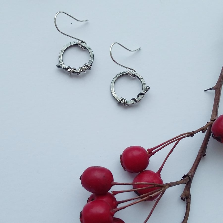 Sterling Silver Oxidised Winter Hedgerow Hoop Earrings, Handmade earrings