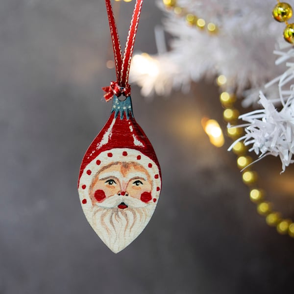 Mini Father Christmas double sided wooden hanging ornament