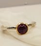 Rhodolite Garnet Ring - Sterling Silver Gold Bezel - Size K - Image 2