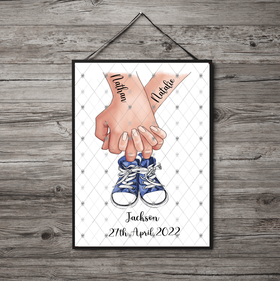 New Baby Boy Shoes A4 Print, Congratulations Baby Boy Custom Print, Personalised