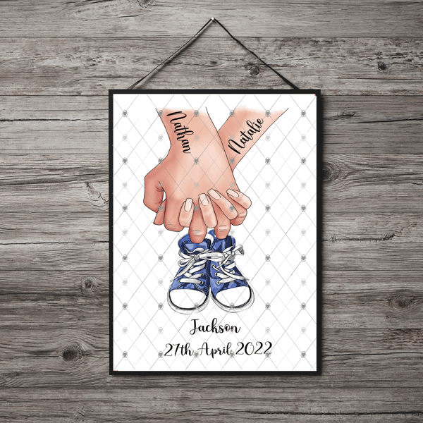 New Baby Boy Shoes A4 Print, Congratulations Baby Boy Custom Print, Personalised