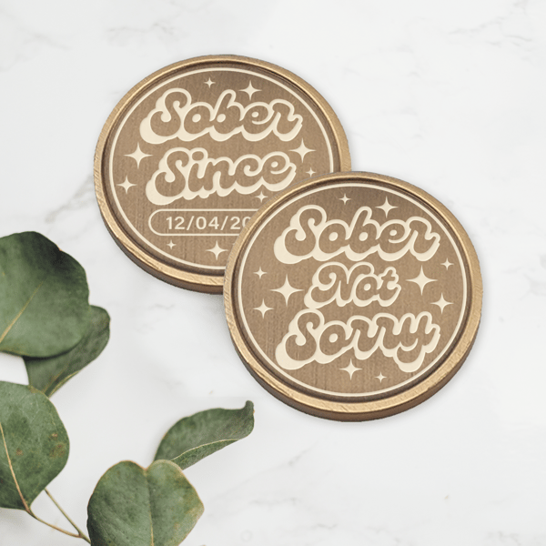 Sober Not Sorry - Retro & Stars: Custom Sobriety Anniversary Year, AA Token