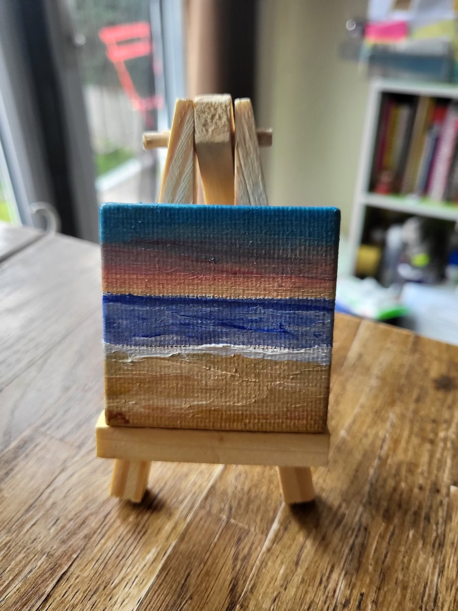 Original mini canvas seascape painting ocean sunset