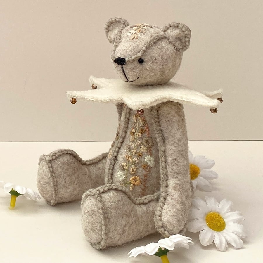 Embroidered artist bear,  one of a kind collectable teddy bear by Bearlescent 