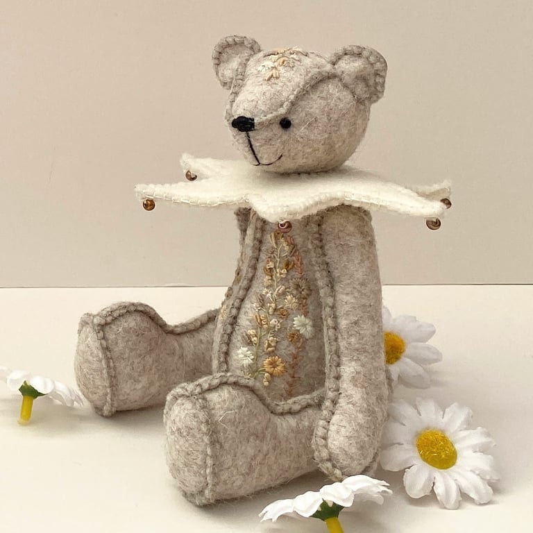 Embroidered artist bear,one of a kind collectable teddy bear by Bearlescent 