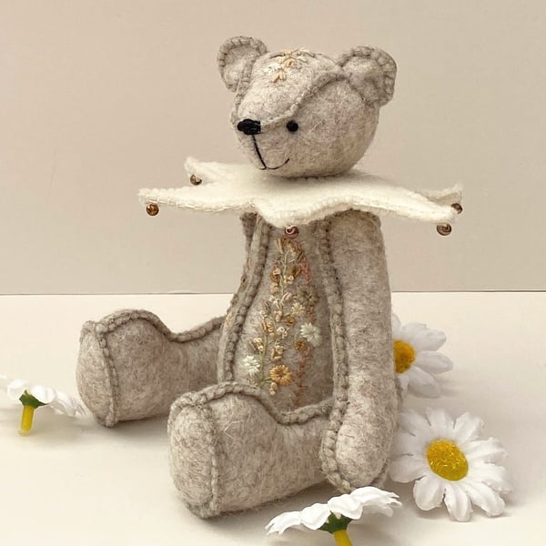 Embroidered artist bear,one of a kind collectable teddy bear by Bearlescent 