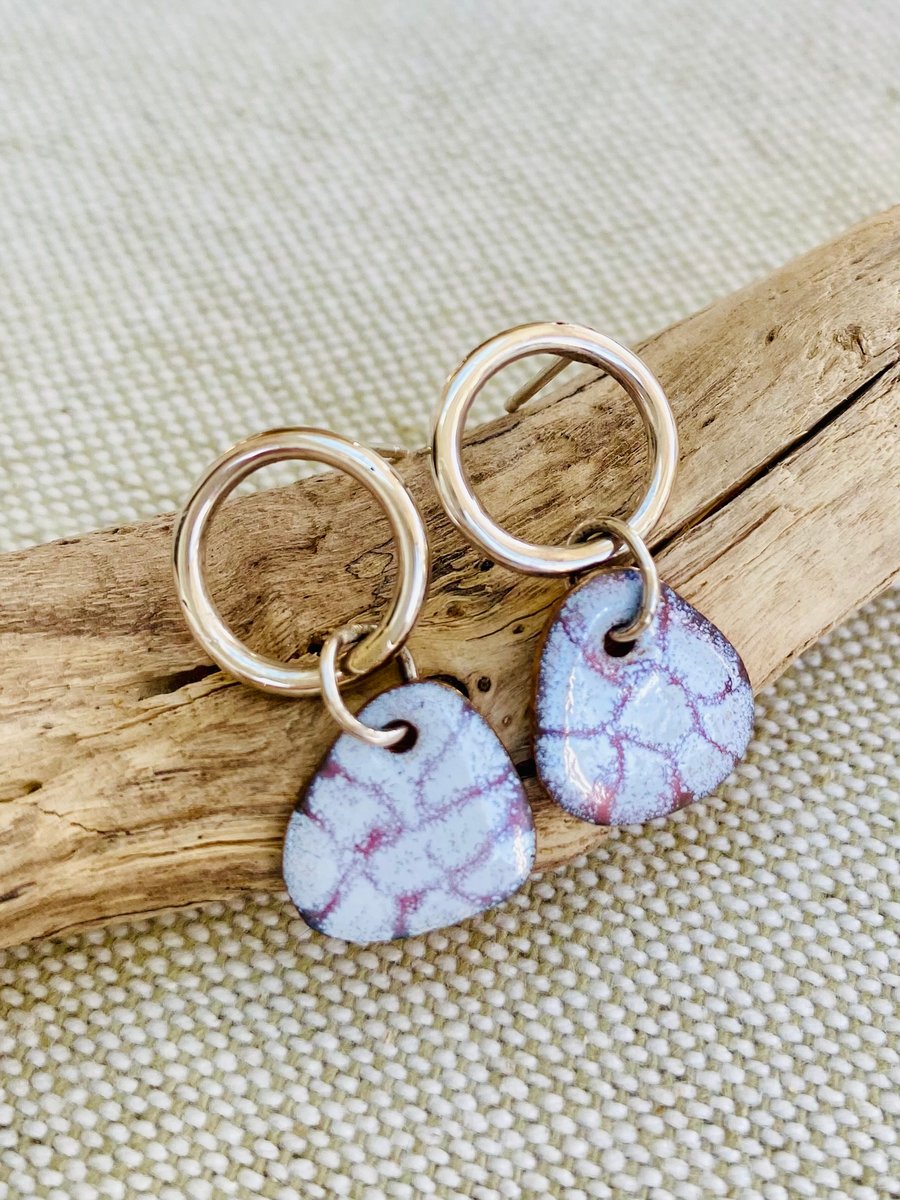 Silver circle and enamel earrings 