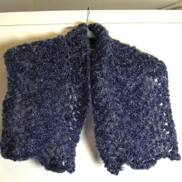 Short Pale Blue Hand Knitted Scarf - UK Free Post