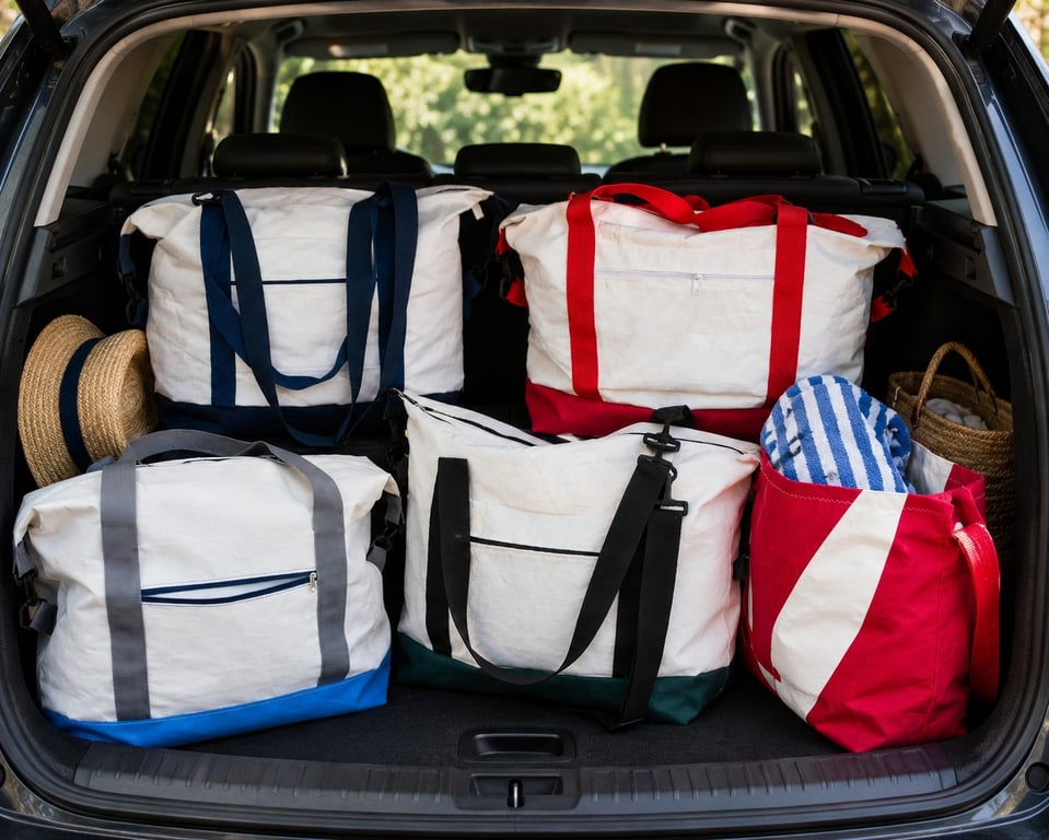 Large Upcycled Sailcloth Travel Bag – Zipped Weekender and Carryall Tote