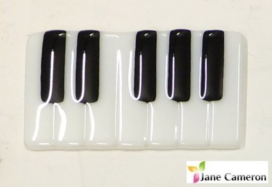 Piano "tea and biscuit" Coaster, Black White fused glass (music teacher gift)