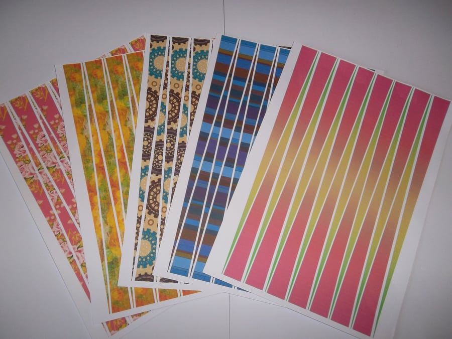 5 x A4 Printed Paper Strips to make 75 Paper Beads - Multicoloured - Set 9