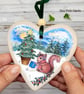 Christmas Heart Decoration - gift, clay ornament, red squirrel, trees, star - Image 3