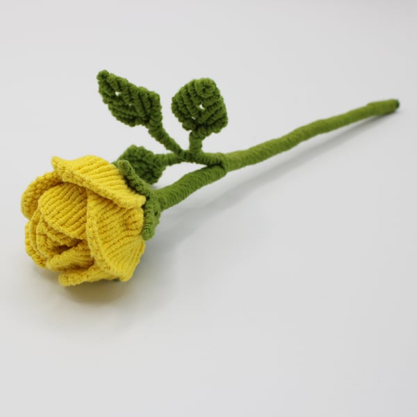 macrame yellow rose bud, single stem rose flower decoration