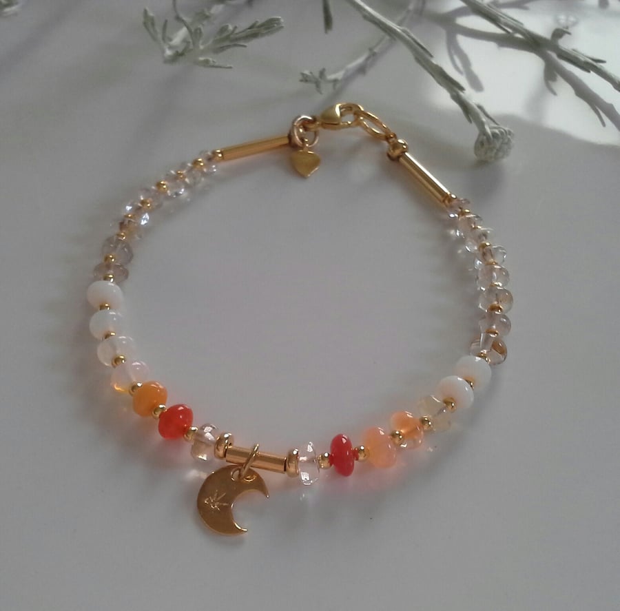 Mexican Fire Opal & Rare Imperial Topaz Gold Vermeil Bracelet