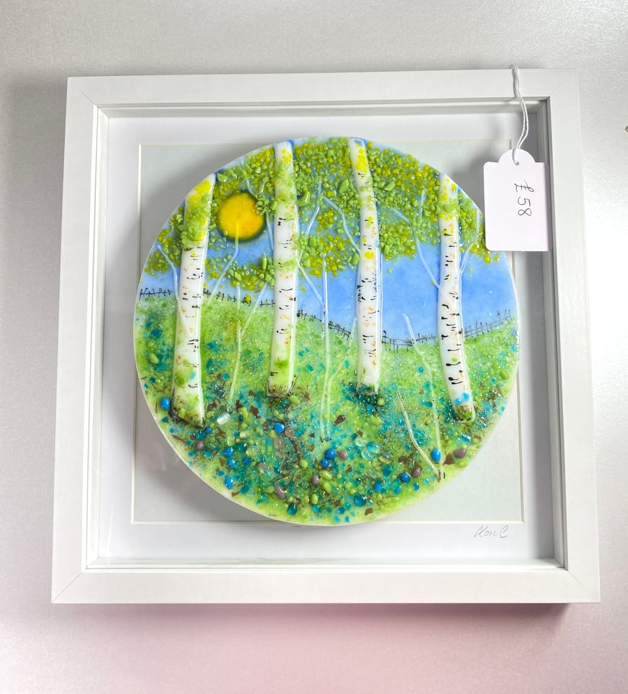 Silver birch trees - fused glass picture