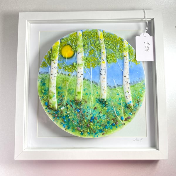 Silver birch trees - fused glass picture
