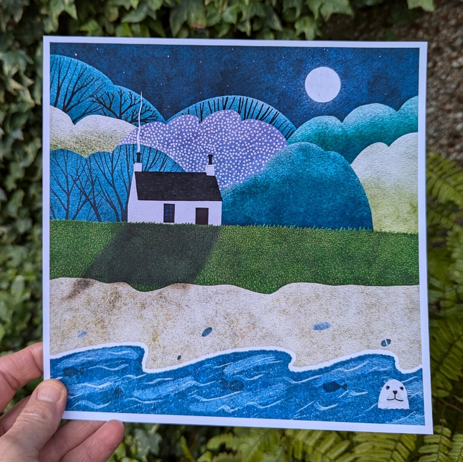 Scottish Beach Cottage Art Print