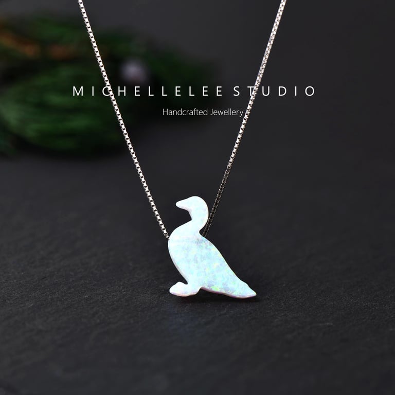 White Duck Opal Necklace with Sterling Silver Chain